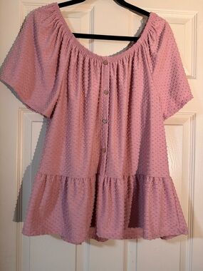 Free Kisses Dusty Pink Textured Off-Shoulder Button Blouse